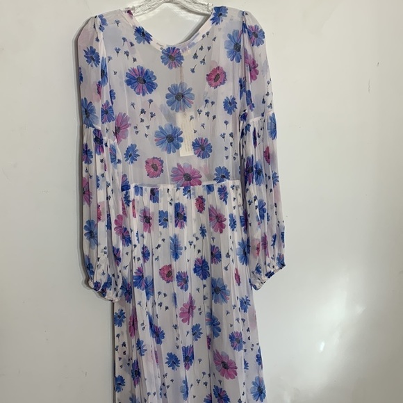 LOVESHACKFANCY Bevelyn Blouson-Sleeve Floral Pink Blue Surplice maxi Dress 8 new - Picture 6 of 10
